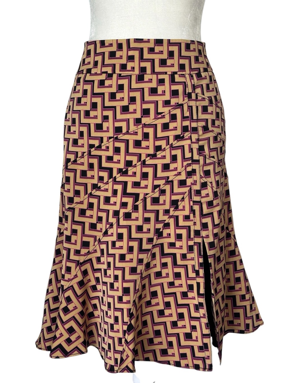 Karen Millen Women’s Silk Bias Cut Trumpet Skirt Geometric Print Multicolor SZ 8